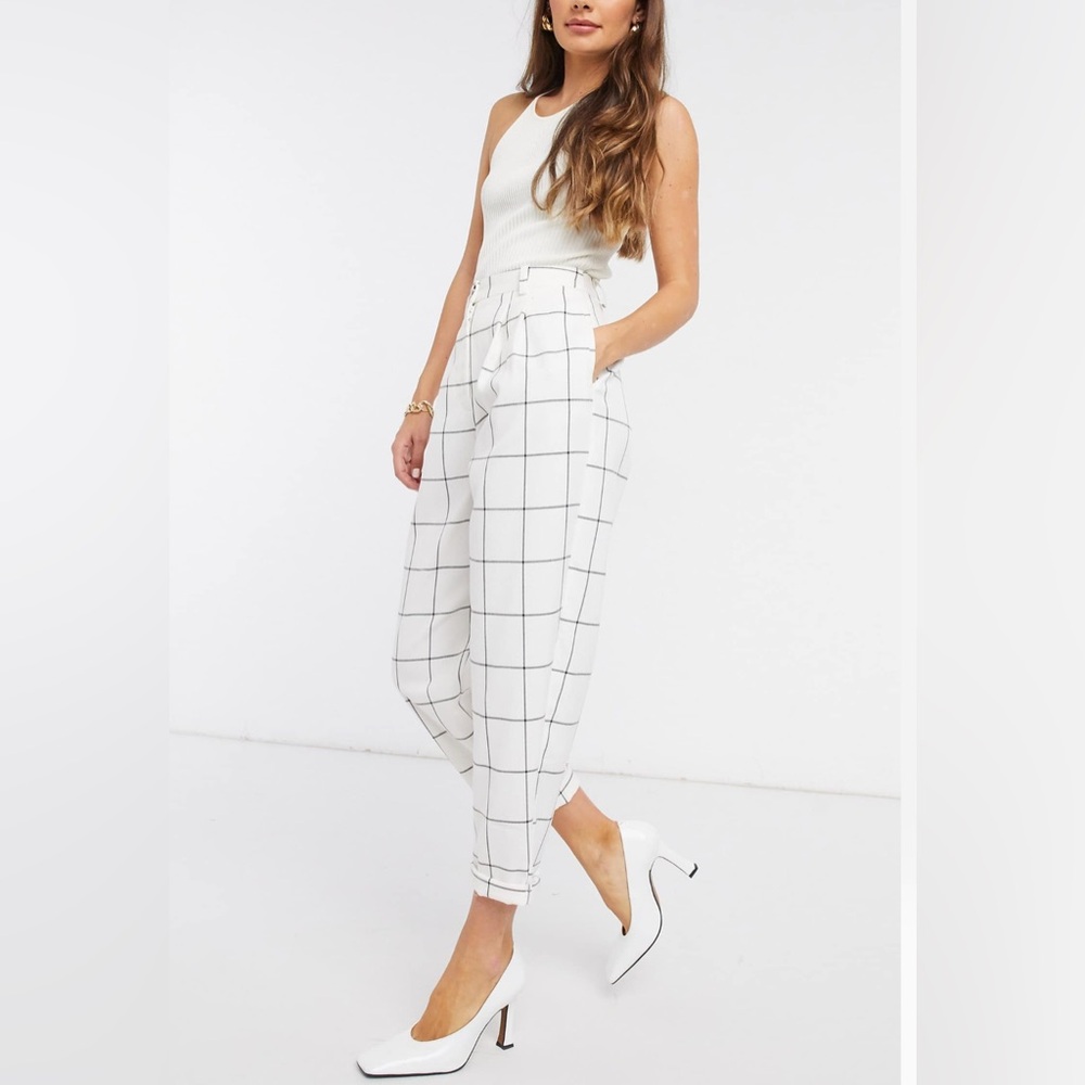 Topshop White Grid Pattern Cropped Pants